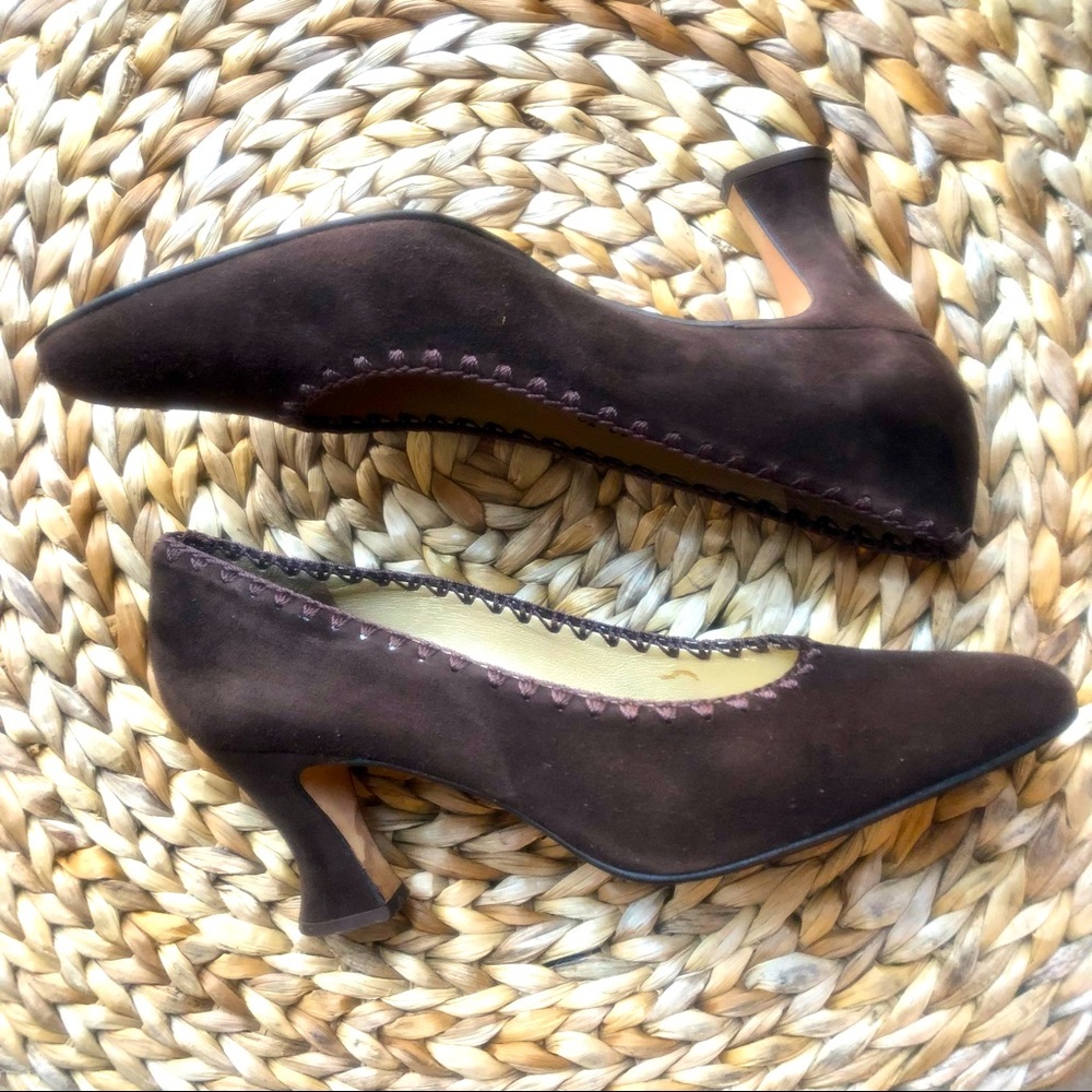 🤎 Vintage Funky Brown sued Heels shoes by David ( made in Spain ) size 39 (8,5)